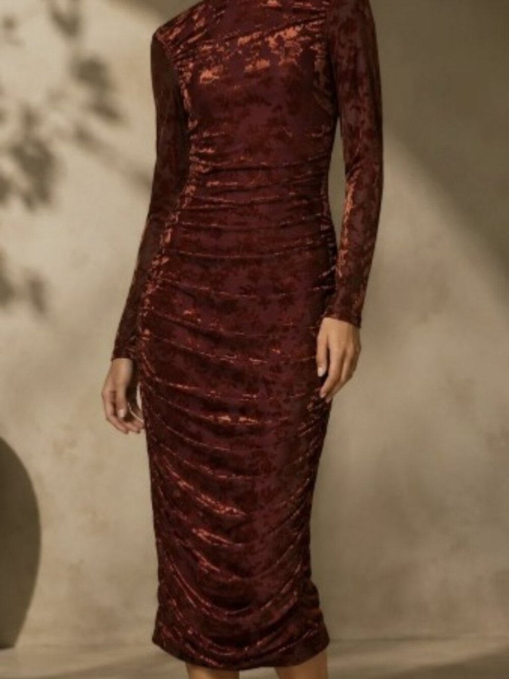 NWT Belle by Badgley Mischka Kendall Velvet Burnout Ruched Bodycon Dress  SIZE 4